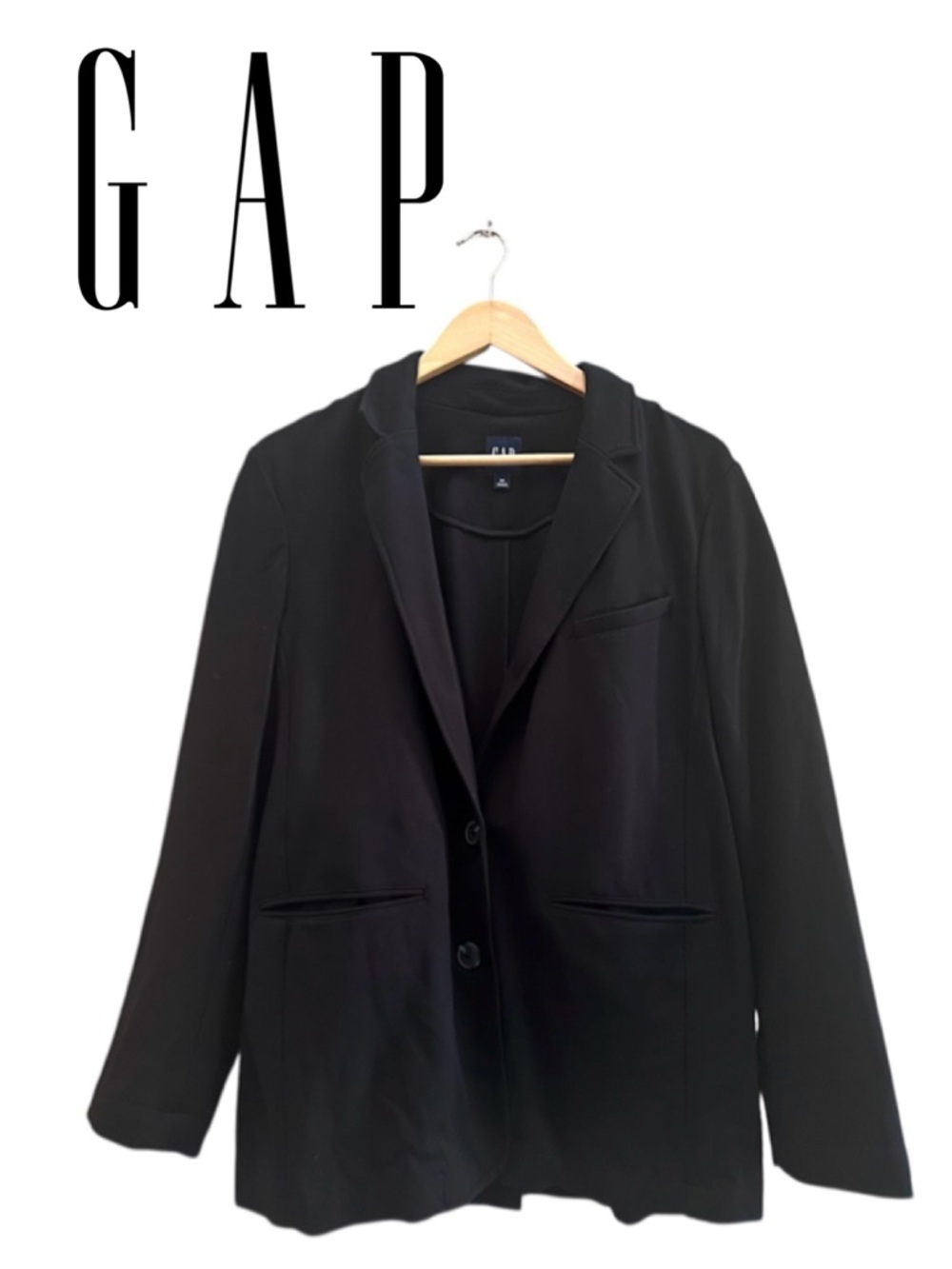 GAP Black Ponte Blazer Knit Suit Jacket Stretch Buttons Pockets Collar Women M
